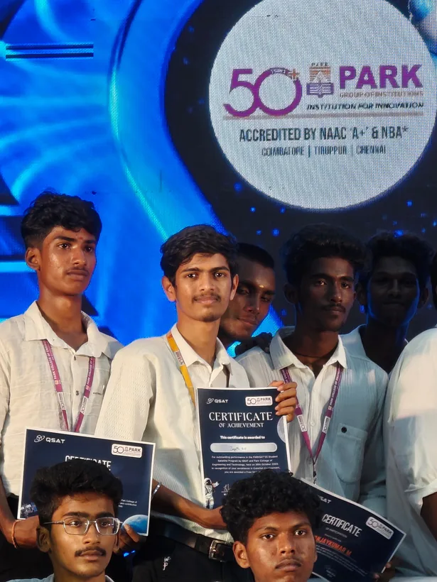 Students holding certificates at the Park College CubeSat programme