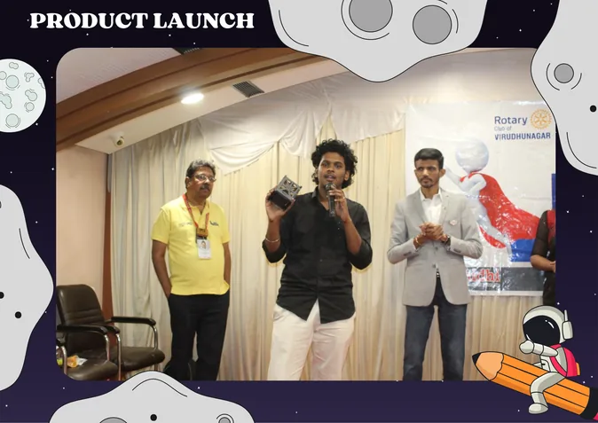 The QSAT team presenting at a product launch event