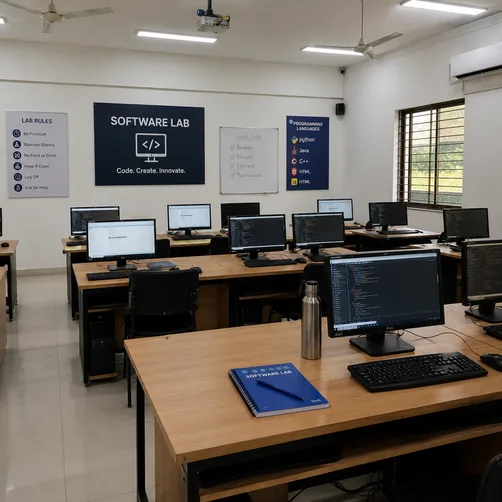 Rows of workstations in the Software Lab